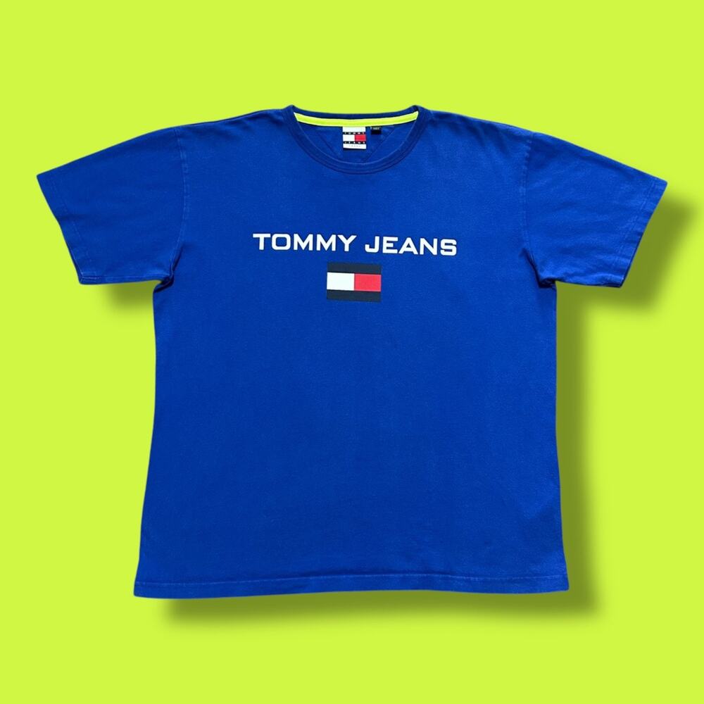 Tommy Jeans Shirt Flag Logo Vintage Retro 90s Hilfiger Graphic Tee Blue Large